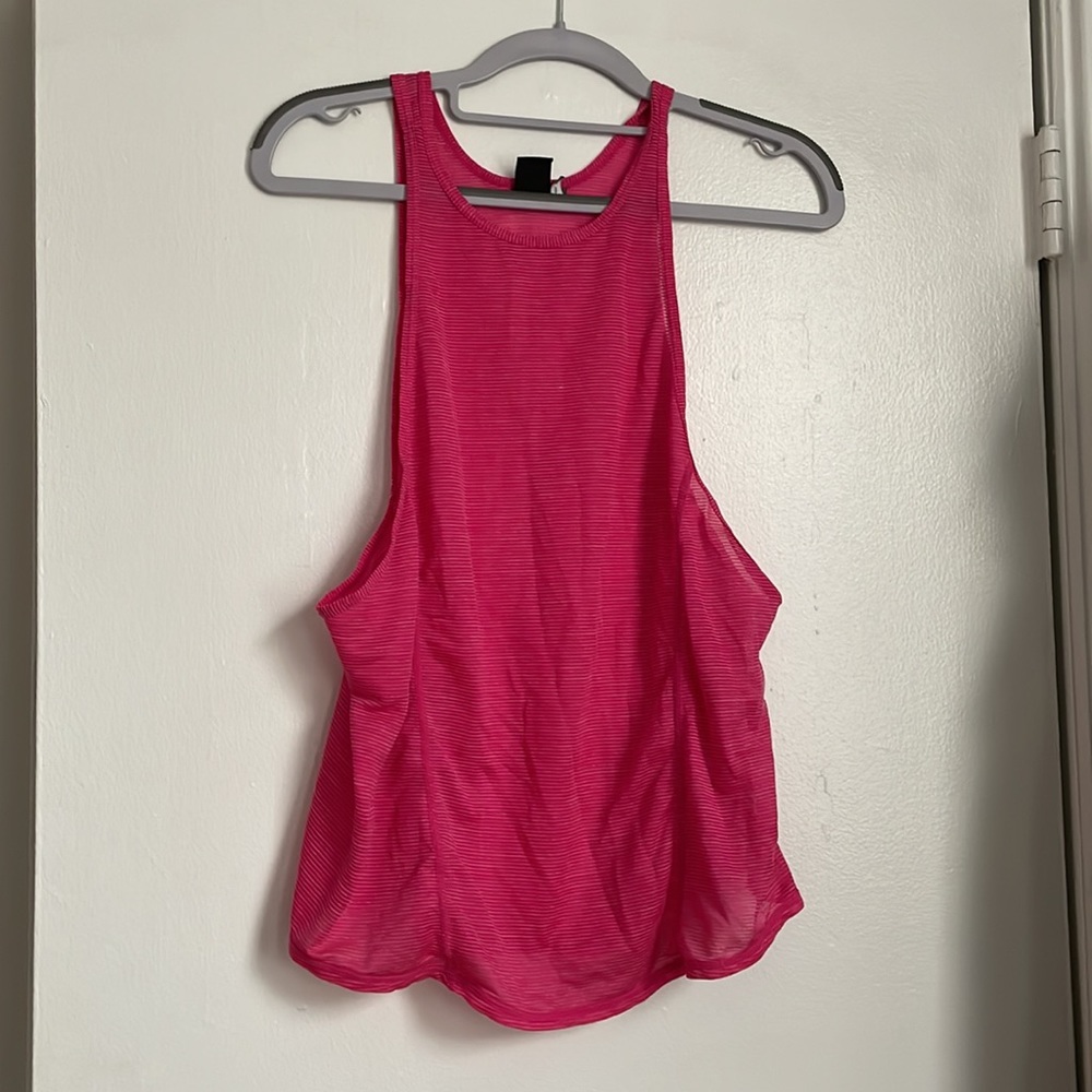 Zella high neck pink striped muscle tank